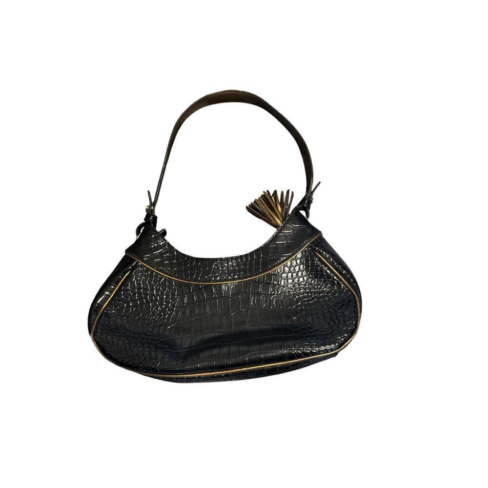 Liz Claiborne Black Croc-Embossed Shoulder Bag – Vintage Y2K - Picture 6 of 6
